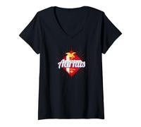 Mujer Aarhus Ciudad Dinamarca Gaviota Vintage Bandera Recuerdo Camiseta Cuello V