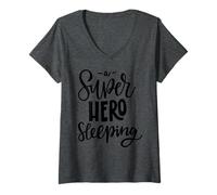 Mujer Abalorio de superhéroe durmiendo para pequeños soñadores Camiseta Cuello V