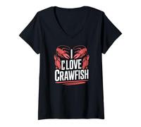 Mujer Abanico de hervir mariscos I Love Crawfish Camiseta Cuello V