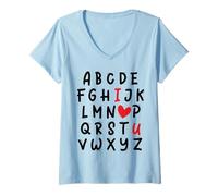 Mujer ABC I Love U Heart Valentine's Day I Heart You Alphabet Camiseta Cuello V