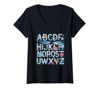 Mujer ABC Ocean Adventure Alfabeto Mar Camiseta Cuello V