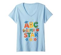 Mujer ABC Superstar Cute Back to School - Alfabeto para niños y niñas Camiseta Cuello V