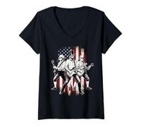 Mujer Abe Lincoln Tocando la Guitarra presidentes Bandera de Estados Unidos 4 de Julio Camiseta Cuello V