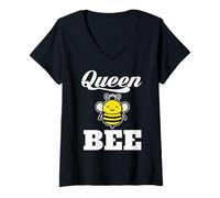 Mujer Abeja Reina con Corona Divertida Abeja Reina Camiseta Cuello V