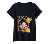 Mujer Abeja trabajadora, Oso, Colmena, Miel, árbol, Bosque Camiseta Cuello V
