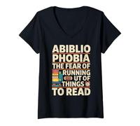 Mujer Abibliofobia El miedo a quedarse sin libros para leer libro Camiseta Cuello V