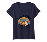 Mujer Abibliofobia El miedo a quedarse sin libros para leer retro Camiseta Cuello V
