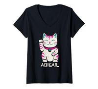 Mujer Abigail Lindo gatito agitando diseño de gato para niñas nombre Abigail Camiseta Cuello V
