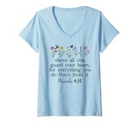 Mujer Above Else Guard Your Heart Proverbs 4:23 Bible Verse Jesus Camiseta Cuello V