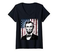 Mujer Abraham Abe Lincoln 4 de Julio Vacaciones Presidente de Estados Unidos Patriot Camiseta Cuello V