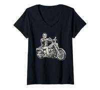 Mujer Abraham Abe Lincoln Motocicleta American Biker USA Dad Hombres Camiseta Cuello V