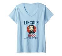 Mujer Abraham Lincoln 1860 Campaña Una casa Dividida Historia Buff Camiseta Cuello V