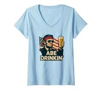 Mujer Abraham Lincoln Drinkin Funny 4 de Julio Bebedor de Cerveza Fiesta Camiseta Cuello V