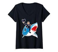 Mujer Abraham Lincoln Montando un Tiburón, Hombres Niños, 4 de Julio Abe Camiseta Cuello V