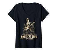 Mujer Abraham Lincoln Música Rock para el 250 Aniversario Camiseta Cuello V