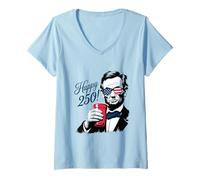 Mujer Abraham Lincoln Vintage Patriotic Happy 250! Regalo Divertido Camiseta Cuello V
