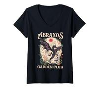 Mujer Abraxos Flower Garden Club Fantasy Librosh para amantes de los libros Camiseta Cuello V