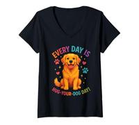 Mujer Abraza a tu Perro Golden Retriever Camiseta Cuello V