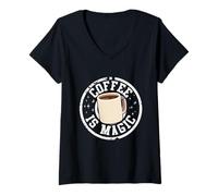 Mujer Abraza la magia del café con este encantador Camiseta Cuello V