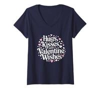 Mujer Abrazos Besos San Valentín Deseos Lindo Corazón Camiseta Cuello V
