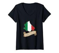 Mujer Abruzzo - Mapa de Italia con Bandera Italiana de Viaje Vintage Camiseta Cuello V