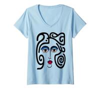 Mujer Abstract Modern Woman Face Eyes Art Illustration Graphic Camiseta Cuello V