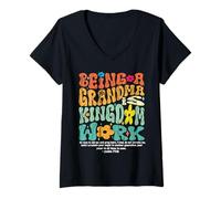 Mujer Abuela Cristiana Reino Trabajo Abuela Retro Día de la Madre Camiseta Cuello V