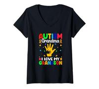 Mujer Abuela Orgullosa del Autismo - Conciencia del Autismo I Love My Grandson Camiseta Cuello V
