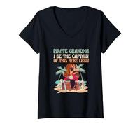 Mujer Abuela Pirata de Halloween, seré el capitán de Esta tripulación Camiseta Cuello V