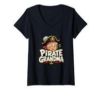 Mujer Abuela Pirata Gracioso Abuela Familia Humor Camiseta Cuello V