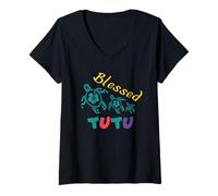 Mujer Abuela tutú Hawaiana bendita con Tortugas Marinas de Honu Camiseta Cuello V
