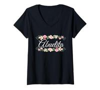 Mujer Abuelita con acento floral divertido regalo para tía, abuela, mamá Camiseta Cuello V