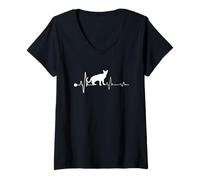 Mujer Abyssinian Cat Heartbeat Funny Kitten Cats Lovers Camiseta Cuello V