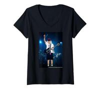 Mujer AC DC Rock Live Guitarra Solo Etapa Energía Alto Voltaje Camiseta Cuello V
