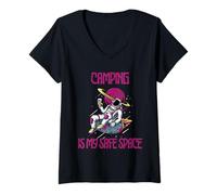 Mujer Acampar es mi espacio seguro, astronauta Camiseta Cuello V