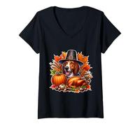 Mujer Acción de Gracias American English Coonhound Dueño de Perro mamá papá Camiseta Cuello V