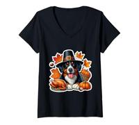 Mujer Acción de Gracias Entlebucher Mountain Dog Dueño Mamá Papá Divertido Camiseta Cuello V