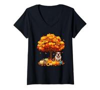 Mujer Acción de Gracias Otoño Bulldog Hoja Otoño Árbol Es Otoño Todos Camiseta Cuello V