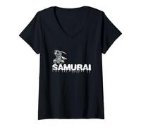 Mujer Acción de texto por goteo Samurai Camiseta Cuello V