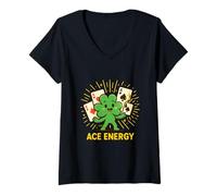 Mujer Ace Energy - Trébol de la Suerte con Poder de Triple ases Camiseta Cuello V