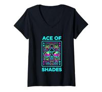 Mujer Ace of Shades Vaporwave Playa Estética Retro Camiseta Cuello V