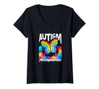 Mujer Aceptación del Autismo Conciencia sobre el Autismo Camiseta Cuello V