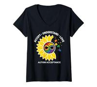 Mujer Aceptar Comprender Amar Aceptación del Autismo Camiseta Cuello V