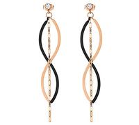 Mujer Acero Inoxidable Circonio Cúbico Pendientes con Colgantes Espiral Ola Alambre Palo, Largo Cadena, Negro Oro Rosa