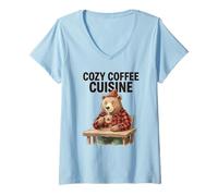 Mujer Acogedor Café Cocina Oso Amante Cultura Invierno Vibes Club Camiseta Cuello V
