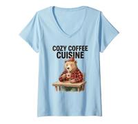 Mujer Acogedor Café Cocina Oso Humor Rústico Amante Camiseta Cuello V
