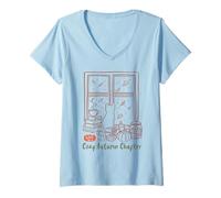 Mujer Acogedor otoño Gato otoño Lectura café Calabazas Galletas Lindo Camiseta Cuello V