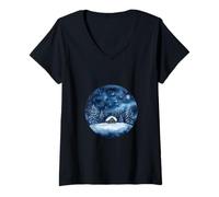 Mujer Acogedora cabaña de Invierno, Escena navideña, Felices Noches, Navidad Camiseta Cuello V