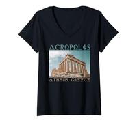 Mujer Acrópolis De Atenas Grecia Monumento Histórico Recuerdo Camiseta Cuello V