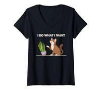 Mujer Actitud del Gato Hago lo Que Quiero Funny Plant Chaos Humor de Mascotas Camiseta Cuello V